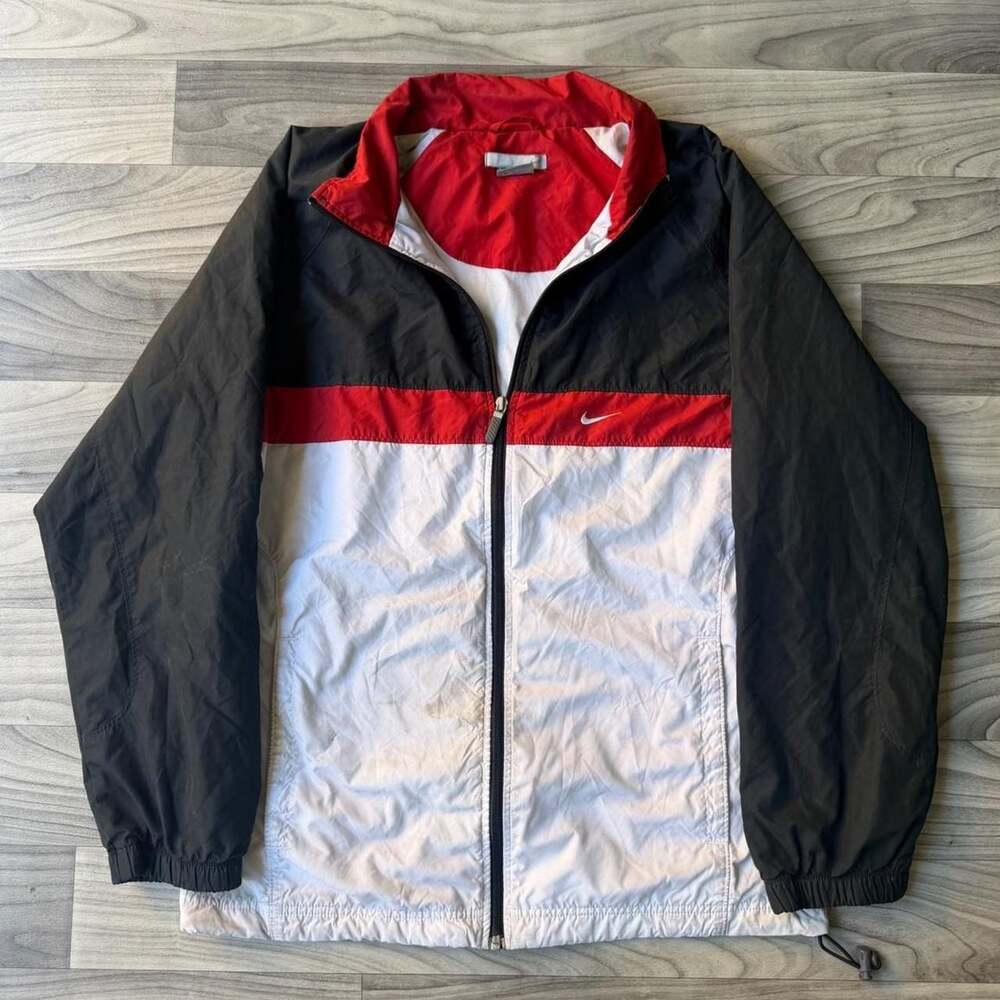 Vintage Y2K Nike Colorblock Windbreaker Jacket Black Red White Mens M